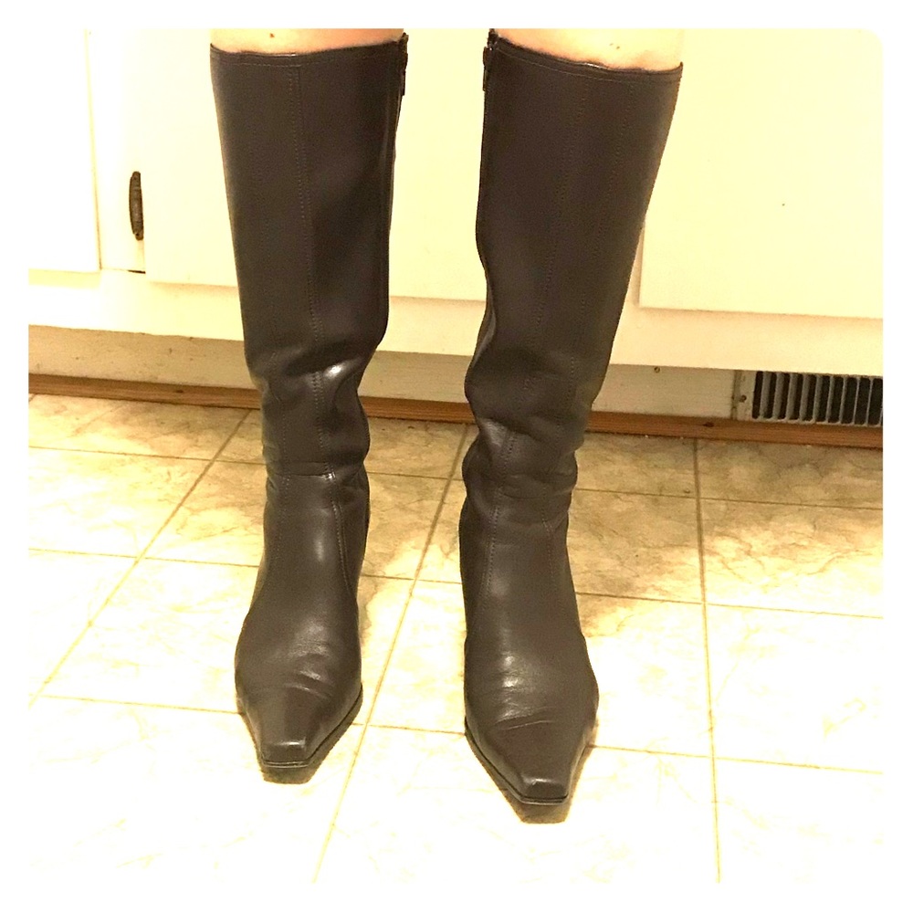 Antonio Melani dark brown square toe leather boots